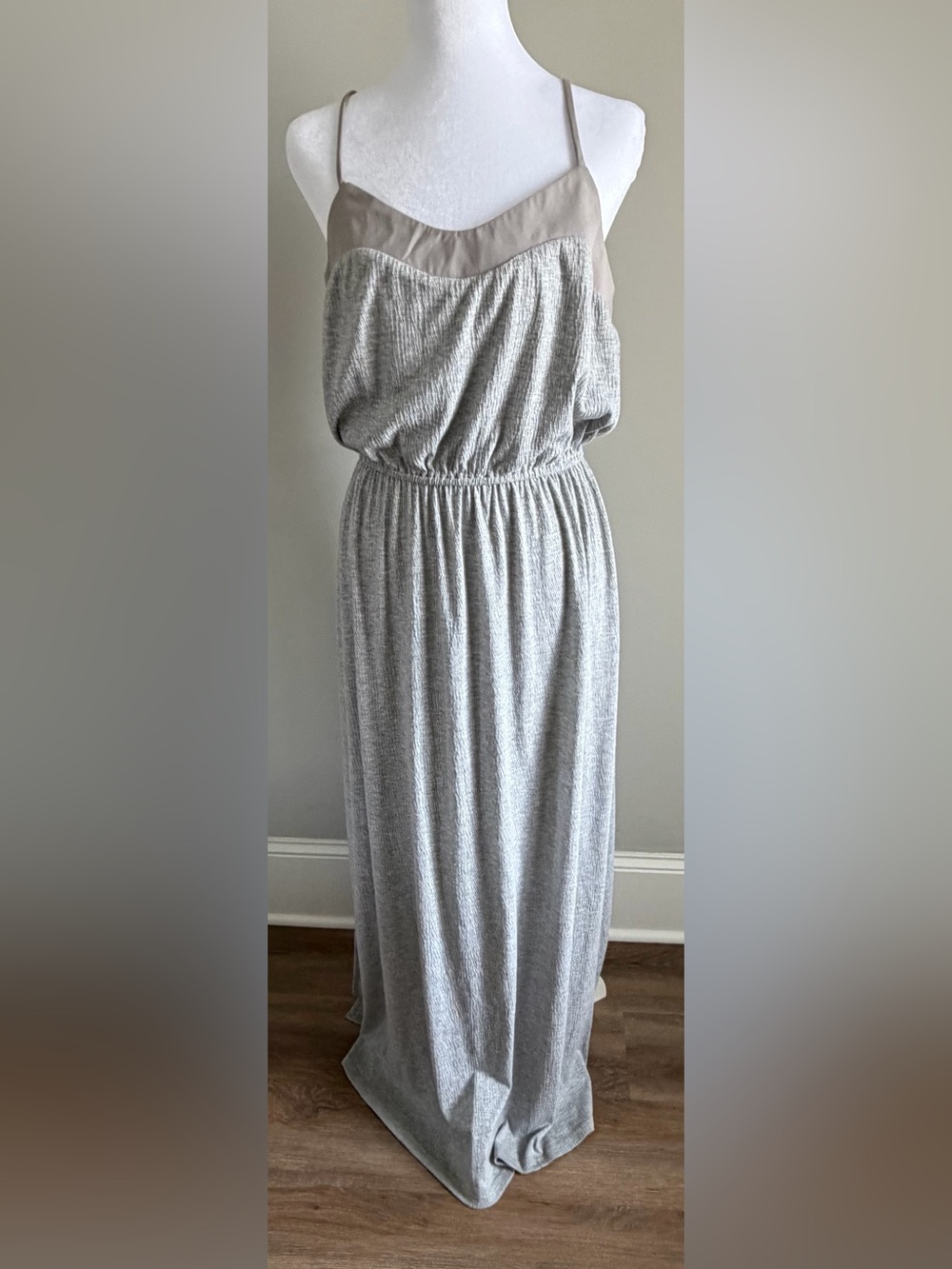 Kori Grey and Taupe Maxi Dress with Elastic Waist